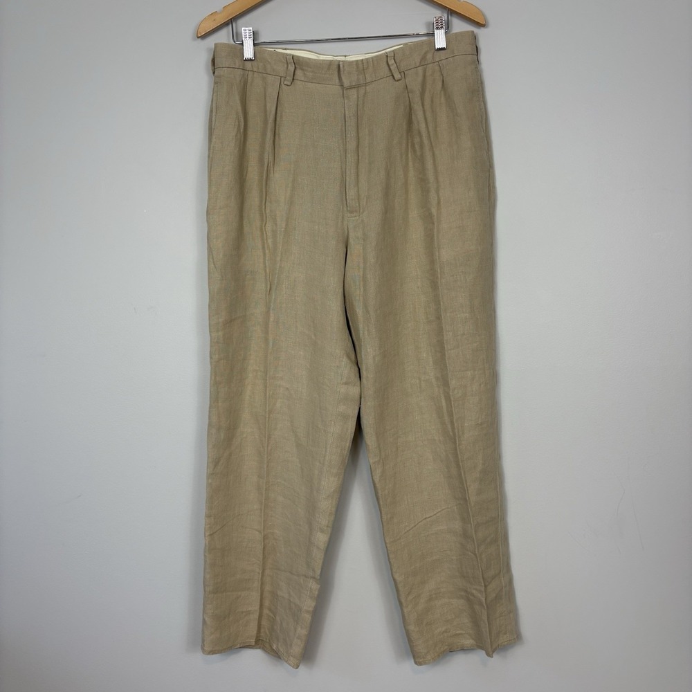 Vtg Polo Ralph Lauren Pants Mens 34x27.25" 100% Linen Pleated Dress Trouser